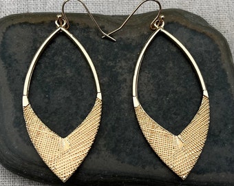 SALE - Modern Gold Earrings - Gold Geometric Earrings - Contemporary Gold Earrings - Gold Dangle Drop Earrings - Mod Gold Textured Earrings