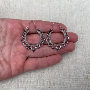 Boho Hoop Earrings - Bali Hoop Earrings - Lacey Hoop Earrings - Dainty Silver Hoops - Gifts For Her - Silver Bohemian Hoops - Gifts For Wife image 10