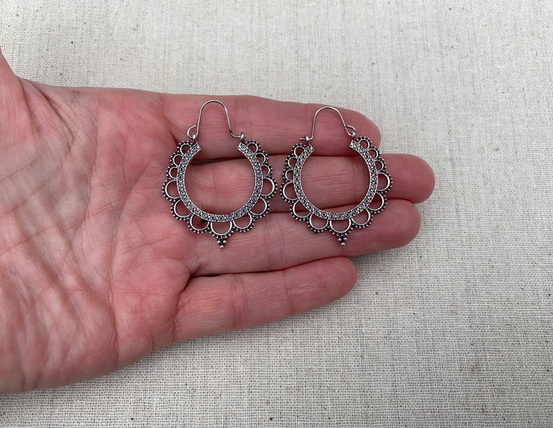 Boho Hoop Earrings - Bali Hoop Earrings - Lacey Hoop Earrings - Dainty Silver Hoops - Gifts For Her - Silver Bohemian Hoops - Gifts For Wife image 10