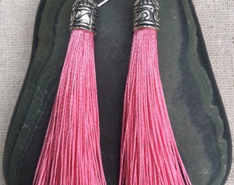 SALE - Pink Tassel Earrings - Pink Statement Earrings - Long Pink Earrings - Pink Jewelry Gifts - Pink Lover Jewelry