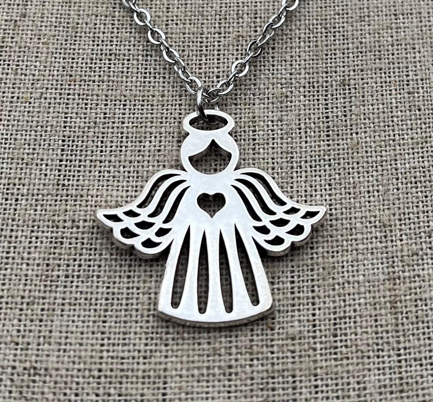 SALE - Heart Angel Necklace - Silver Angel Necklace - Christmas 
