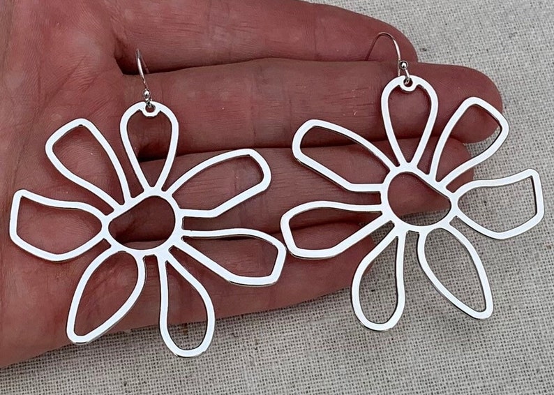 SALE Huge Flower Earrings Large Flower Earrings Big Flower Earrings Modern Flower Earrings Statement Flower Earrings image 2