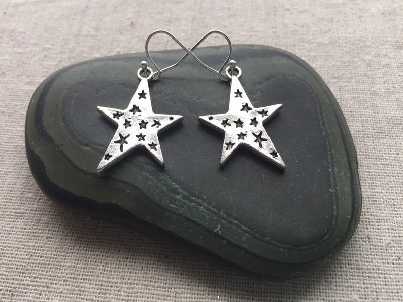 SALE Silver Star Earrings Celestial Earrings Big Star Earrings Star Jewelry Gifts Celestial Jewelry Unique Star Earrings image 2