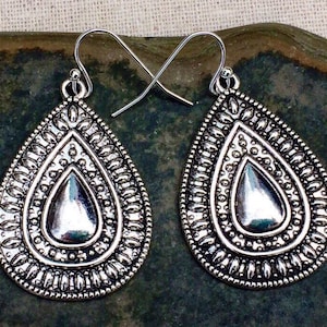Boho Teardrop Earrings - Bohemian Drop Earrings - Silver Boho Earrings - Teardrop Dangle Earrings - Big Silver Earrings - Boho Jewelry Gifts