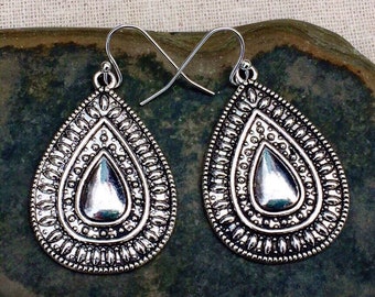 SALE - Boho Teardrop Earrings - Bohemian Drop Earrings - Silver Boho Earrings - Teardrop Dangle Earrings - Boho Jewelry - Bohemian Jewelry