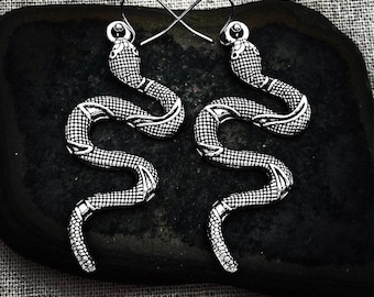 Large Snake Earrings - Snake Dangle Earrings - Silver Snake Earrings - Boho Snake Earrings - Snake Gifts For Her - Snake Jewelry Gifts
