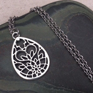 Silver Boho Necklace -  Filigree Silver Necklace - Boho Silver Jewelry -  - Unique Silver Necklace  Gifts For Her  Gifts For Her