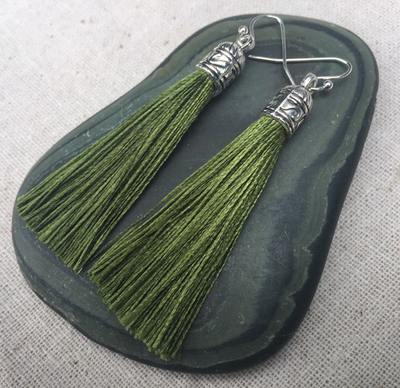 SALE Olive Green Tassel Earrings Olive Statement Earrings Etsy