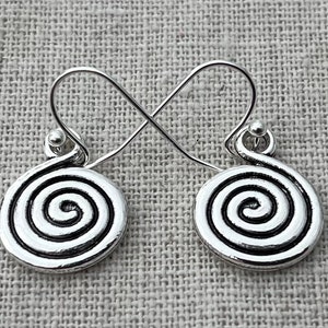 SALE - Infinity Dangle Earrings - Silver Spiral Earrings - Silver Swirl Earrings - Pinwheel Circle Earrings - Swirl Jewelry - Spiral Jewelry