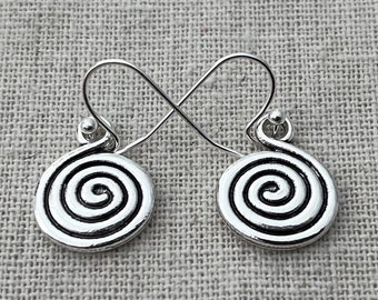 SALE - Infinity Dangle Earrings - Silver Spiral Earrings - Silver Swirl Earrings - Pinwheel Circle Earrings - Swirl Jewelry - Spiral Jewelry