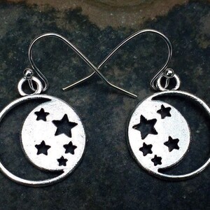 Silver Moon Earrings - Silver Star Earrings - Moon and Star Earrings - Celestial  - Silver Celestial Earrings -  Gifts For Her