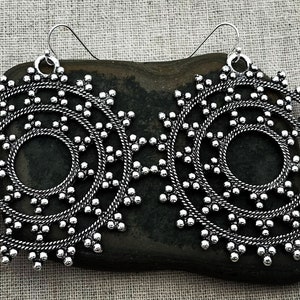 Large Mandala Earrings - Big Boho Circle Earrings - Statement Boho Earrings - Huge Silver Earrings - Gifts For Her - Mandala Jewelry Gifts