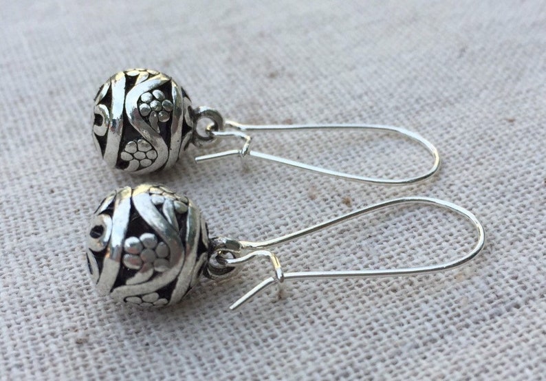 SALE Silver Ball Earrings Silver Bali Earrings Boho Dangle Earrings Bohemian Drop Earrings Silver Boho Earrings Bali Jewelry image 5