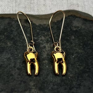 Gold Tooth Earrings - Teeth Dangle Earrings - Dentist Earrings - Dental Jewelry Gifts - Orthodontic Earrings - Orthodontic Jewelry Gifts