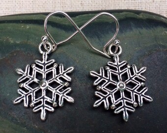 Silver Snowflake Earrings - Snowflake Dangle Earrings - Winter Earrings - Secret Santa Gifts - Winter Jewelry Gifts - Snowflake Jewelry Gift