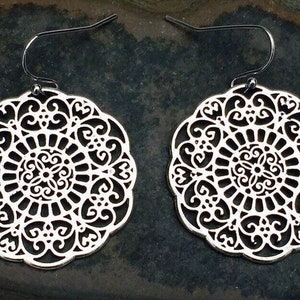 SALE - Filigree Earrings - Boho Earrings - Geometric Earrings - Bohemian Earrings - Mandala Earrings - Silver Earrings - Intricate Earrings