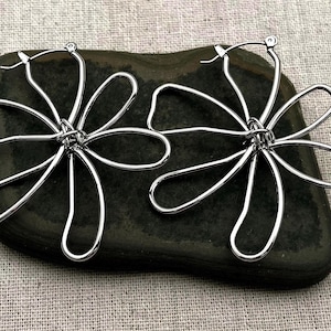 Big Silver Flower Hoops - Modern Flower Hoops - Large Flower Hoops - Big Flower Earrings - Statement Flower Earrings - Large Flower Earrings