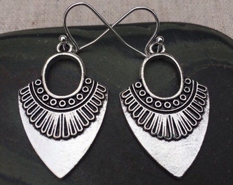 SALE - Boho Dangle Earrings - Silver Boho Earrings - Silver Arrow Earrings - Bohemian Drop Earrings - Aztec Silver Earrings