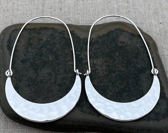 SALE - Hammered Hoop Earrings - Minimalist Hoop Earrings - Modern Hoop Earrings - Silver Hoop Earrings - Crescent Hoop Earrings
