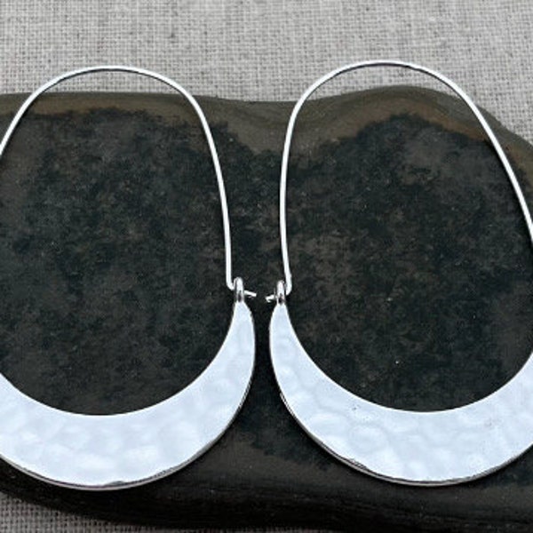 SALE - Hammered Hoop Earrings - Minimalist Hoop Earrings - Modern Hoop Earrings - Silver Hoop Earrings - Crescent Hoop Earrings