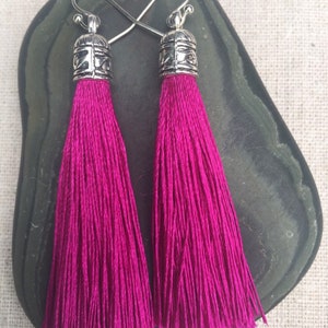 Fuchsia Pink Tassel Earrings - Unique Pink Earrings - Pink Statement Earrings - Long Magenta Earrings - Pink Jewelry  Gifts For Her