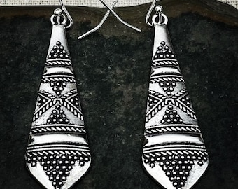 Boho Dangle Earrings - Ethnic Drop Earrings - Silver Tribal Earrings - Southwestern Earrings - Bohemian Earrings - Aztec Earrings