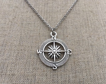 Silver Compass Necklace - Bon Voyage Necklace - Compass Jewelry Gifts - Graduation Jewelry Gifts - Travel Jewelry Gifts - Traveler Necklace