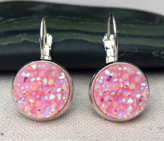 Buy SALE Pink Druzy Earrings Unique Pink Earrings Dainty Pink