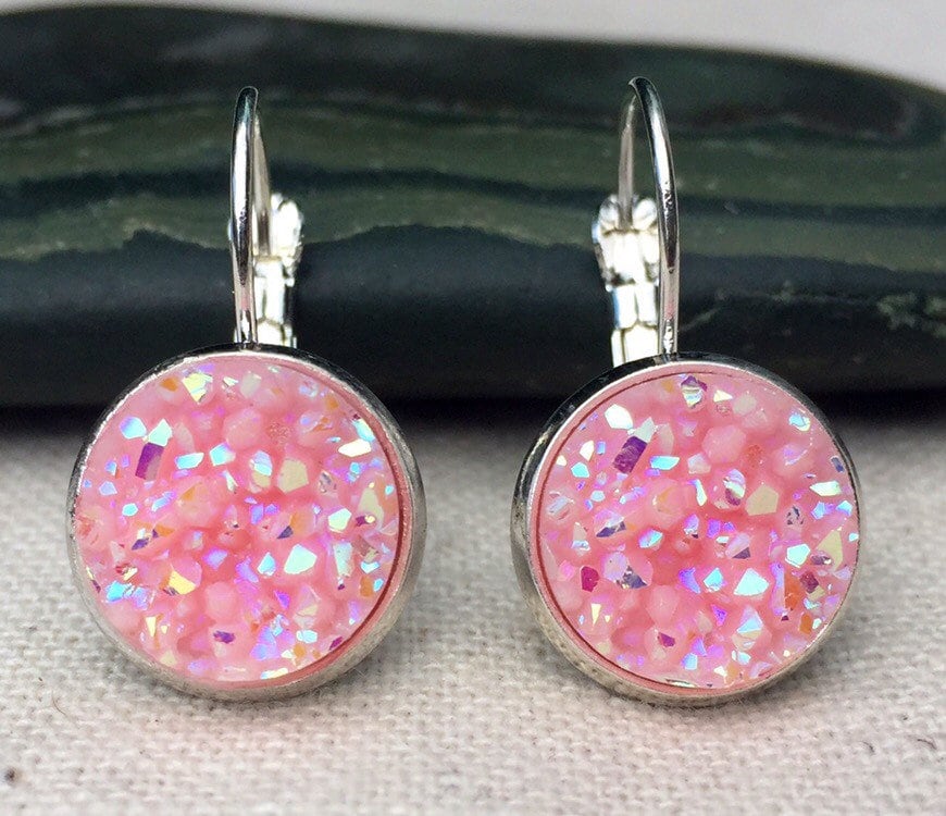 Buy SALE Pink Druzy Earrings Unique Pink Earrings Dainty Pink Earrings Pink Lever Back Earrings Pink Jewelry Gifts Online in India Etsy