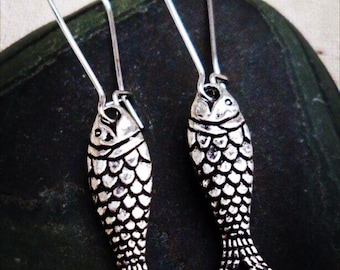 Silver Fish Earrings - Fish Dangle Earrings - Dainty Fish Earrings - Fish Jewelry Gifts - Fish Gifts For Her - Little Fish Earrings
