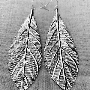 SALE Large Leaf Earrings Big Leaf Earrings Statement Leaf Earrings Boho Leaf Earrings Huge Leaf Earrings Silver Leaf Earrings image 3