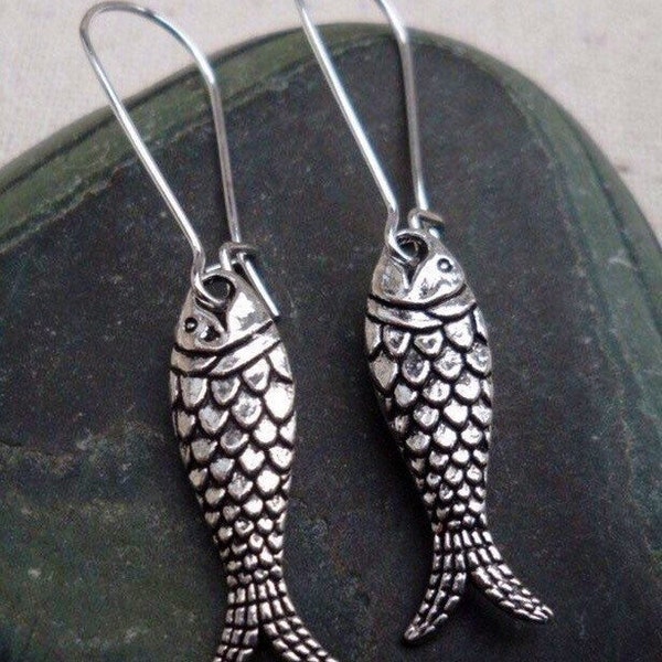 SALE - Silver Fish Earrings - Fish Dangle Earrings - Pisces Earrings - Fisherman Earrings - Silver Fish Jewelry - Fish Jewelry Gifts For Her