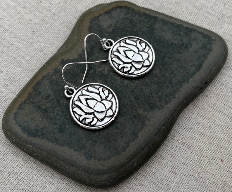 SALE Lotus Flower Earrings Lotus Dangle Earrings Lotus Drop Earrings Silver Flower Earrings Lotus Flower Jewelry Yoga Jewelry image 3