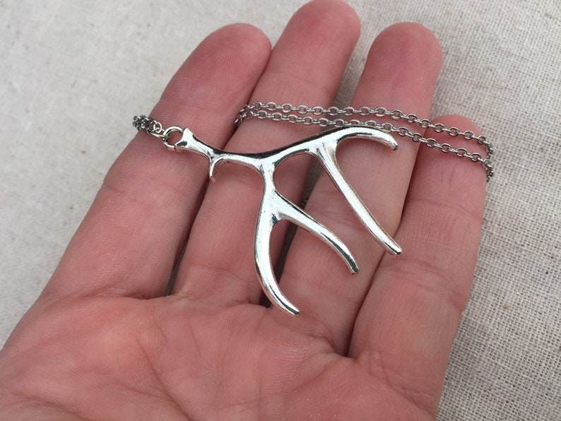 SALE Elk Antler Necklace Silver Antler Necklace Big Etsy