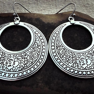 Flower Hoop Earrings - Boho Hoop Earrings - Floral Hoop Earrings - Bohemian Flower Earrings - Boho Flower Hoops - Silver Floral Hoops
