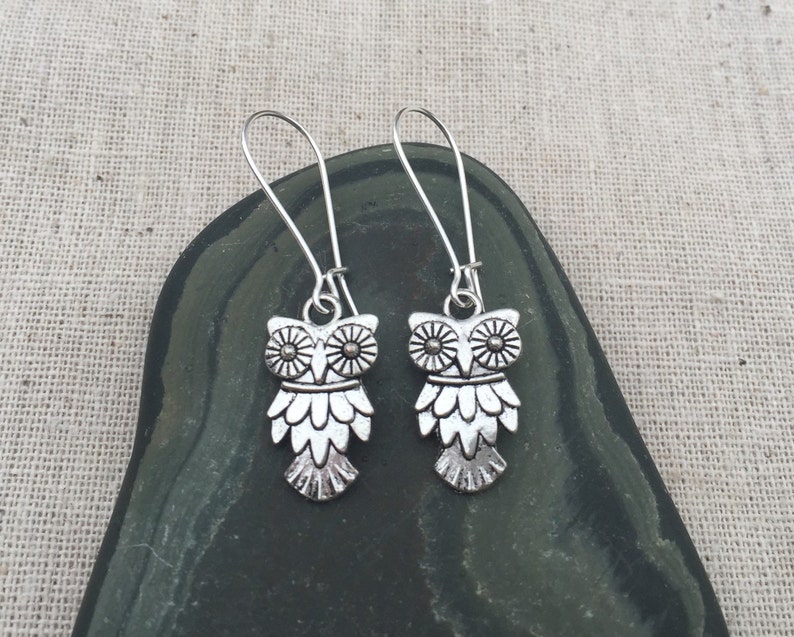 SALE Silver Owl Earrings Owl Dangle Earrings Owl Drop Earrings Boho Owl Earrings Silver Owl Jewelry Owl Jewelry Gifts image 2