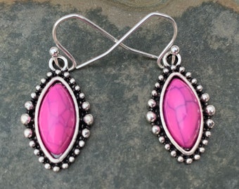 SALE - Pink Stone Earrings - Unique Pink Earrings - Pink Drop Earrings - Silver Pink Earrings - Dangle Pink Earrings - Southwestern Earrings