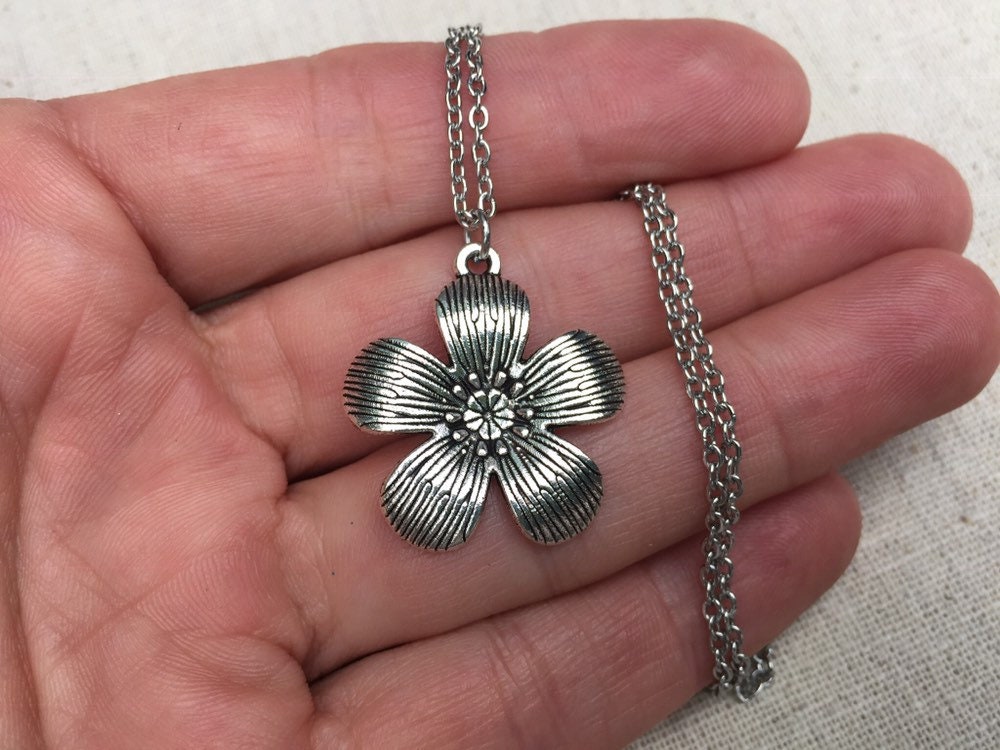 Big Flower Necklace - Silver Flower Necklace - Artisan