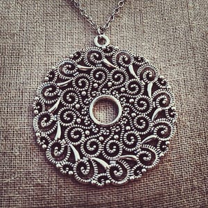 Big Silver Mandala Necklace - Large Funky Boho Necklace - Silver Statement Necklace - Large Filigree Circle Necklace - Mandala Jewelry Gifts