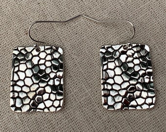 SALE - Hammered Earrings - Wavy Earrings - Tag Earrings - Silver Earrings - Geometric Earrings - Textured Earrings - Scale Earrings