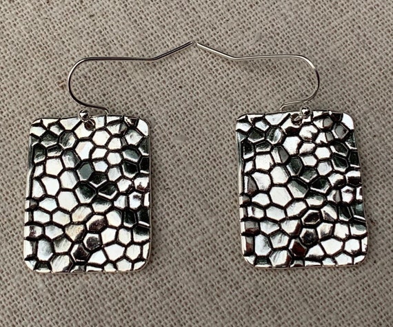 Hammered Earrings - Wavy Earrings - Tag Earrings - Silver Earrings - Geometric Earrings - Textured Earrings - Scale Earrings