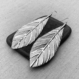 SALE Large Leaf Earrings Big Leaf Earrings Statement Leaf Earrings Boho Leaf Earrings Huge Leaf Earrings Silver Leaf Earrings image 5