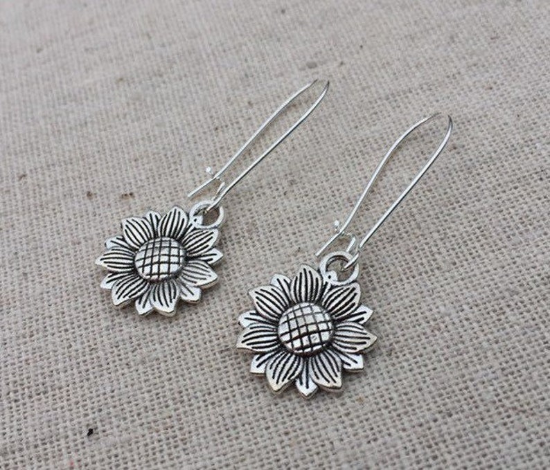 SALE Dangle Sunflower Earrings Silver Sunflower Earrings Sunflower Drop Earrings Sunflower Jewelry Gifts image 8
