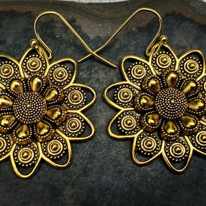 Gold Flower Earrings - Funky Flower Earrings - Bali Gold Flower Earrings - Gold Boho Flower Earrings - Gifts For Her - Flower Jewelry Gifts