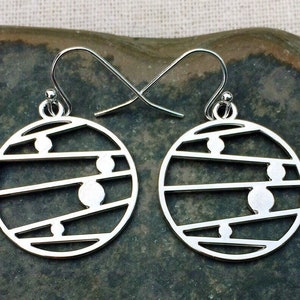 Modern Silver Earrings - Silver Geometric Earrings - Round Minimalist Earrings - Geometric Dangle Earrings - Modern Drop Earrings