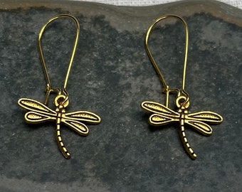 Dainty Dragonfly Earrings - Dragonfly Dangle Earrings - Gold Dragonfly Earrings - Little Dragonfly Earrings - Dragonfly Jewelry