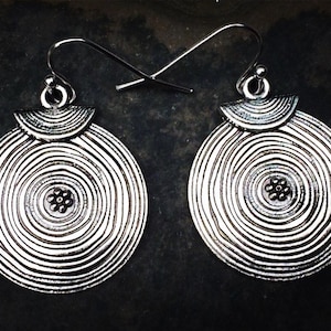Boho Dangle Earrings - Silver Disc Earrings - Bohemian Drop Earrings - Round Silver Earrings - Silver Circle Earrings - Boho Jewelry Gifts