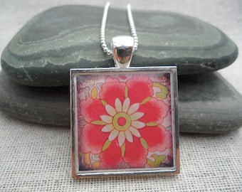 SALE - Pink Flower Necklace - Pink Floral Pendant  - Pink Jewelry Gifts - Spring Summer Jewelry