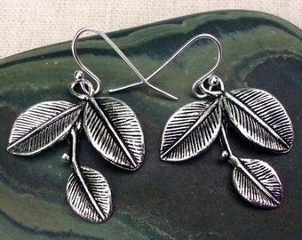 SALE - Silver Leaf Earrings - Leafy Branch Earrings - Silver Branch Earrings - Nature Lover Earrings - Nature Lover Jewelry - Leaf Jewelry