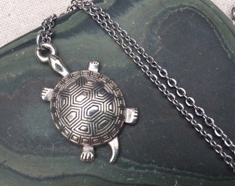 SALE - Silver Turtle Necklace - Big Turtle Pendant - Silver Turtle Jewelry - Turtle Lover Jewelry - Statement Turtle Necklace